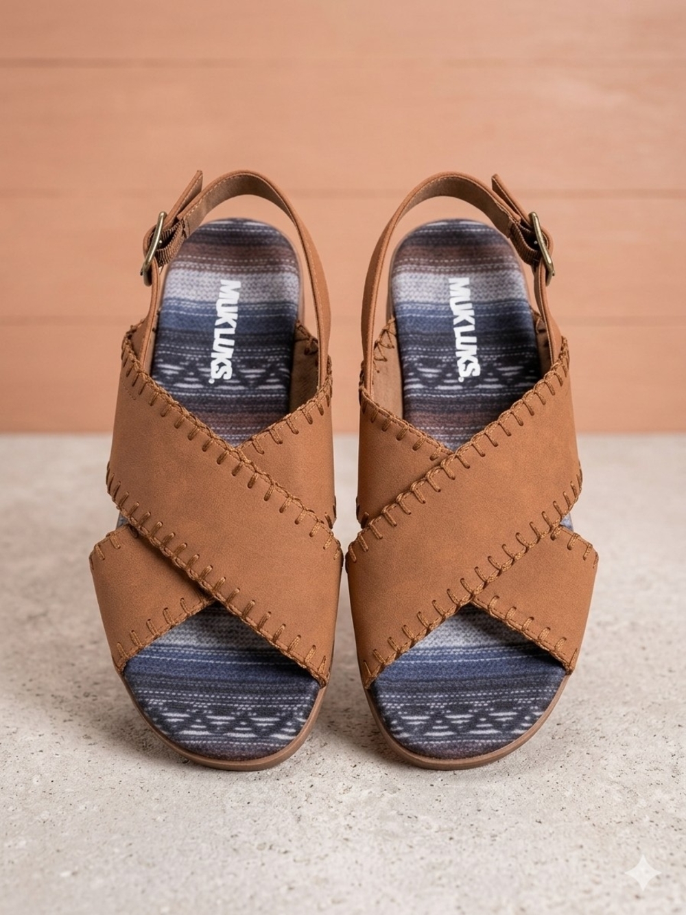 Muk Luks Women's Tan Crisscross Sandals